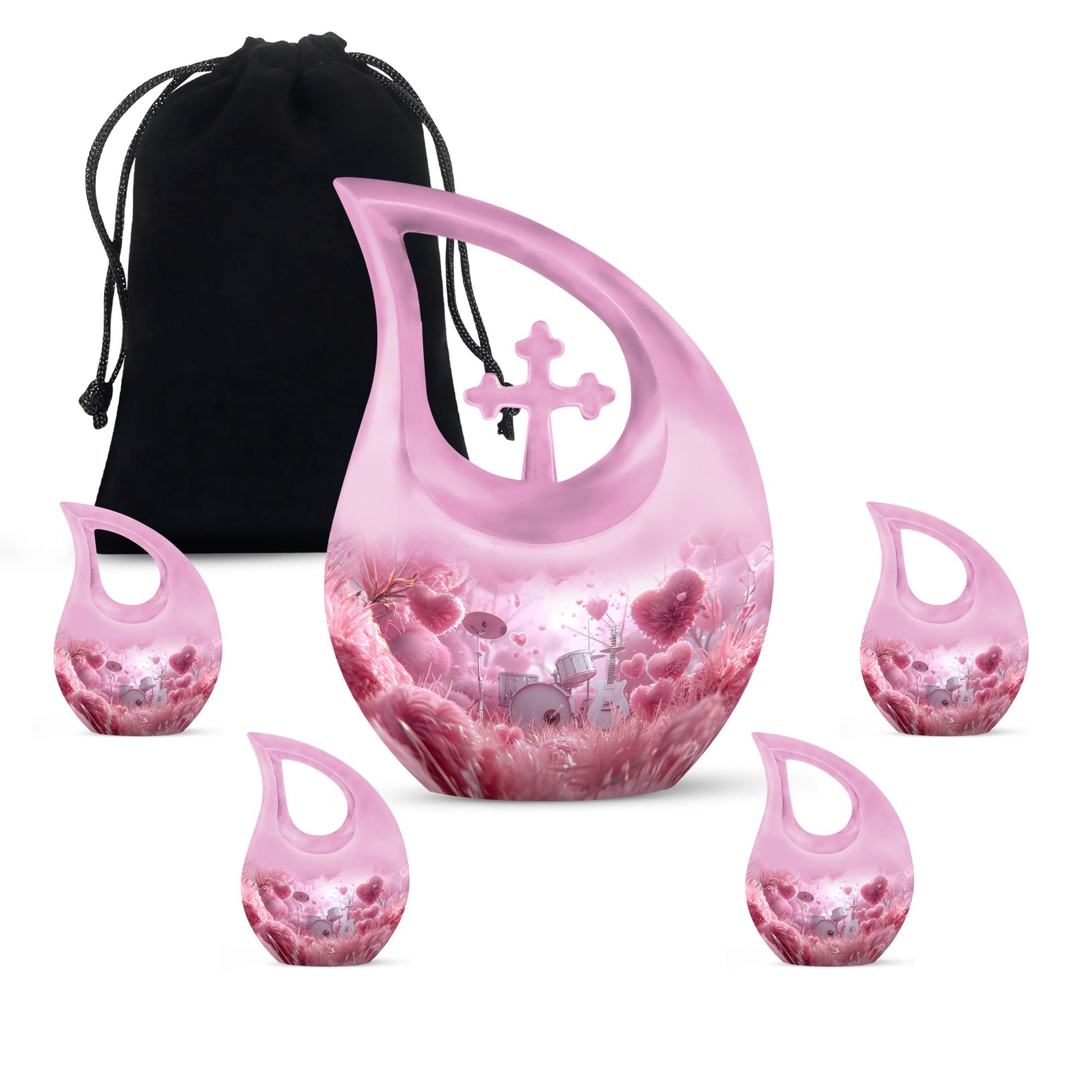 Drums And Music Theme Large Urn With 4 Keepsake Urn