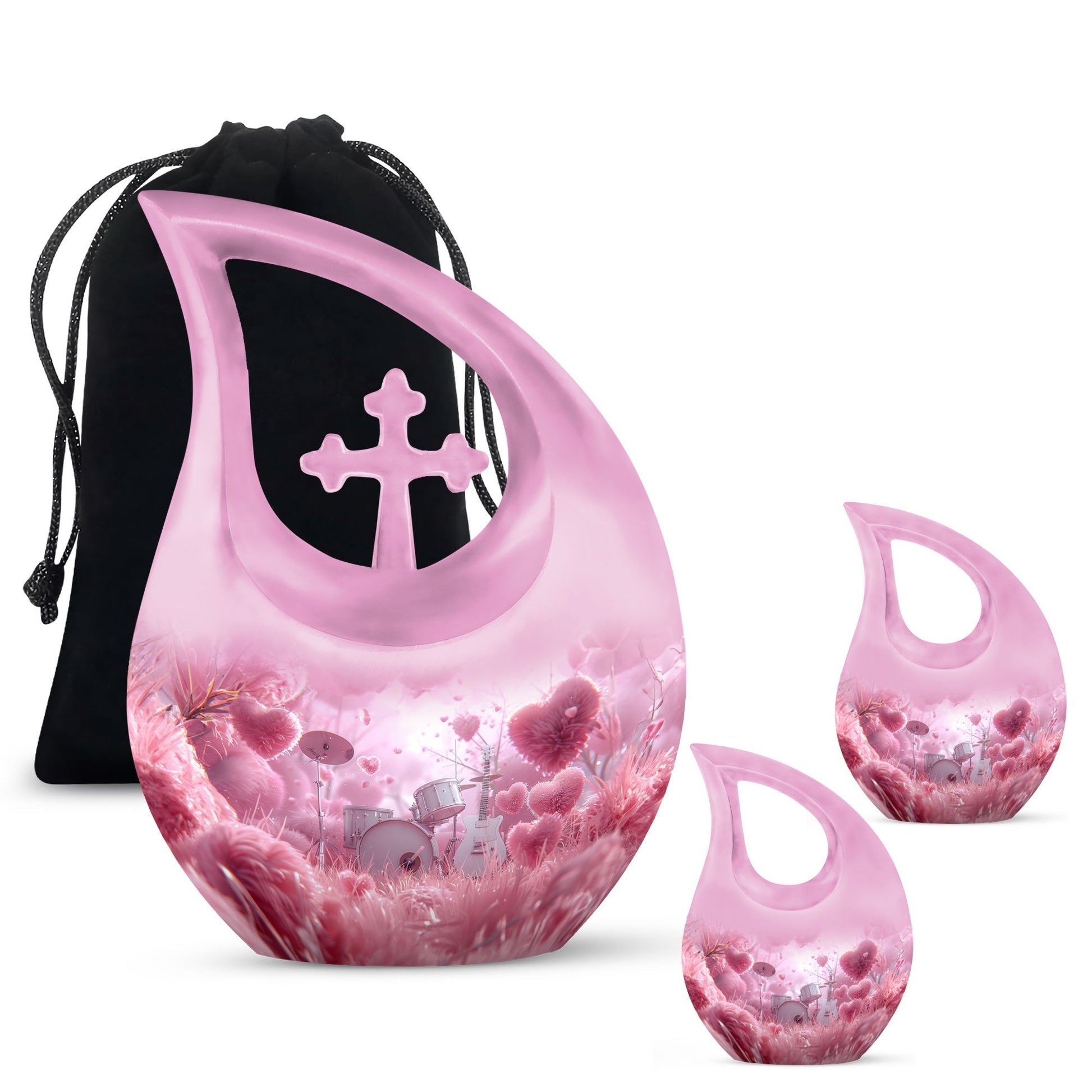 Drums And Music Theme Large Urn With 2 Keepsake Urn