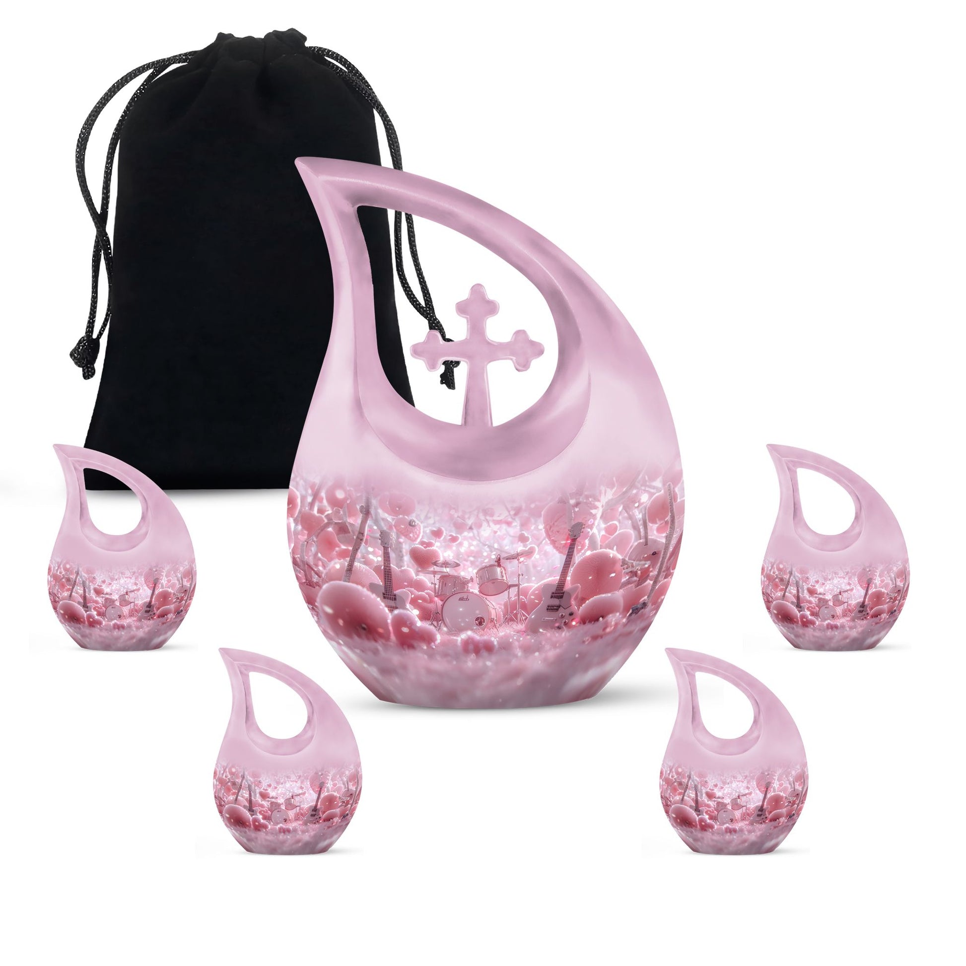 Drums And Music Theme Large Urn With 4 Keepsake Urn