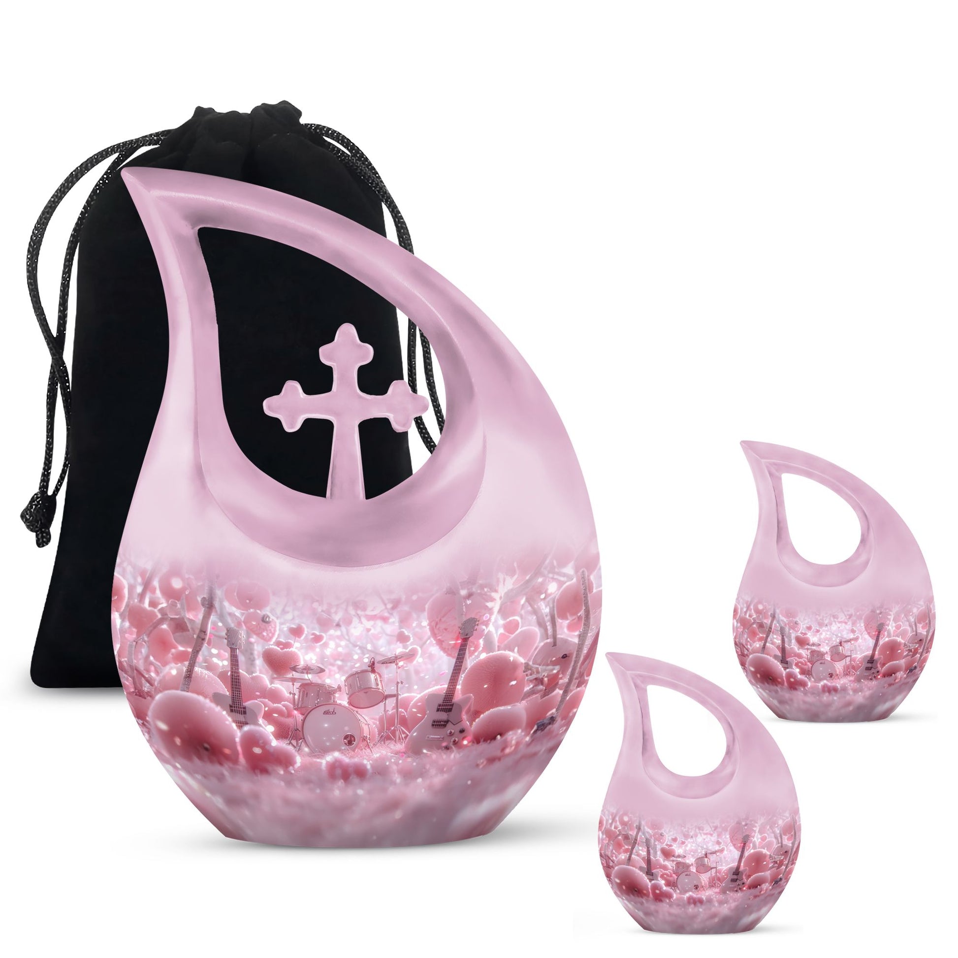 Drums And Music Theme Large Urn With 2 Keepsake Urn