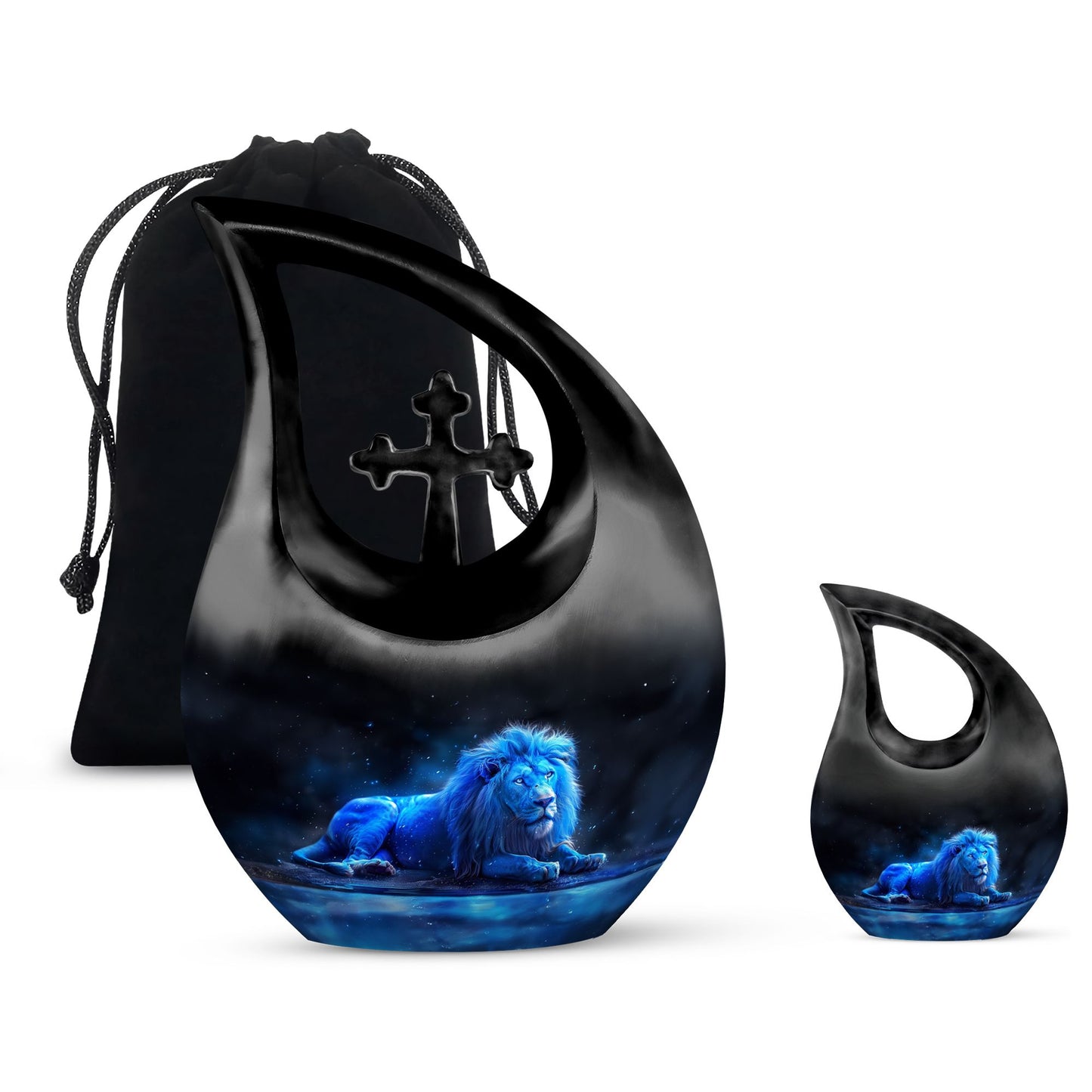Lion Theme Large Urn With 1 Keepsake Urn