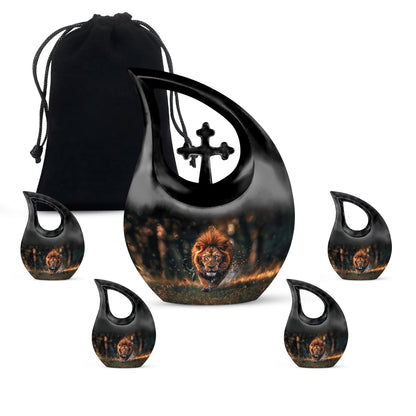 Lion Theme Large Urn With 4 Keepsake Urn