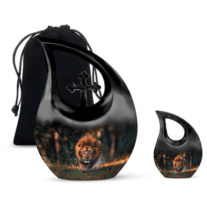 Lion Theme Large Urn With 1 Keepsake Urn