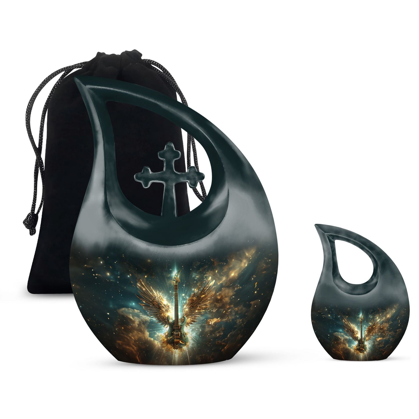 Guitar Theme Large Urn With 1 Keepsake Urn
