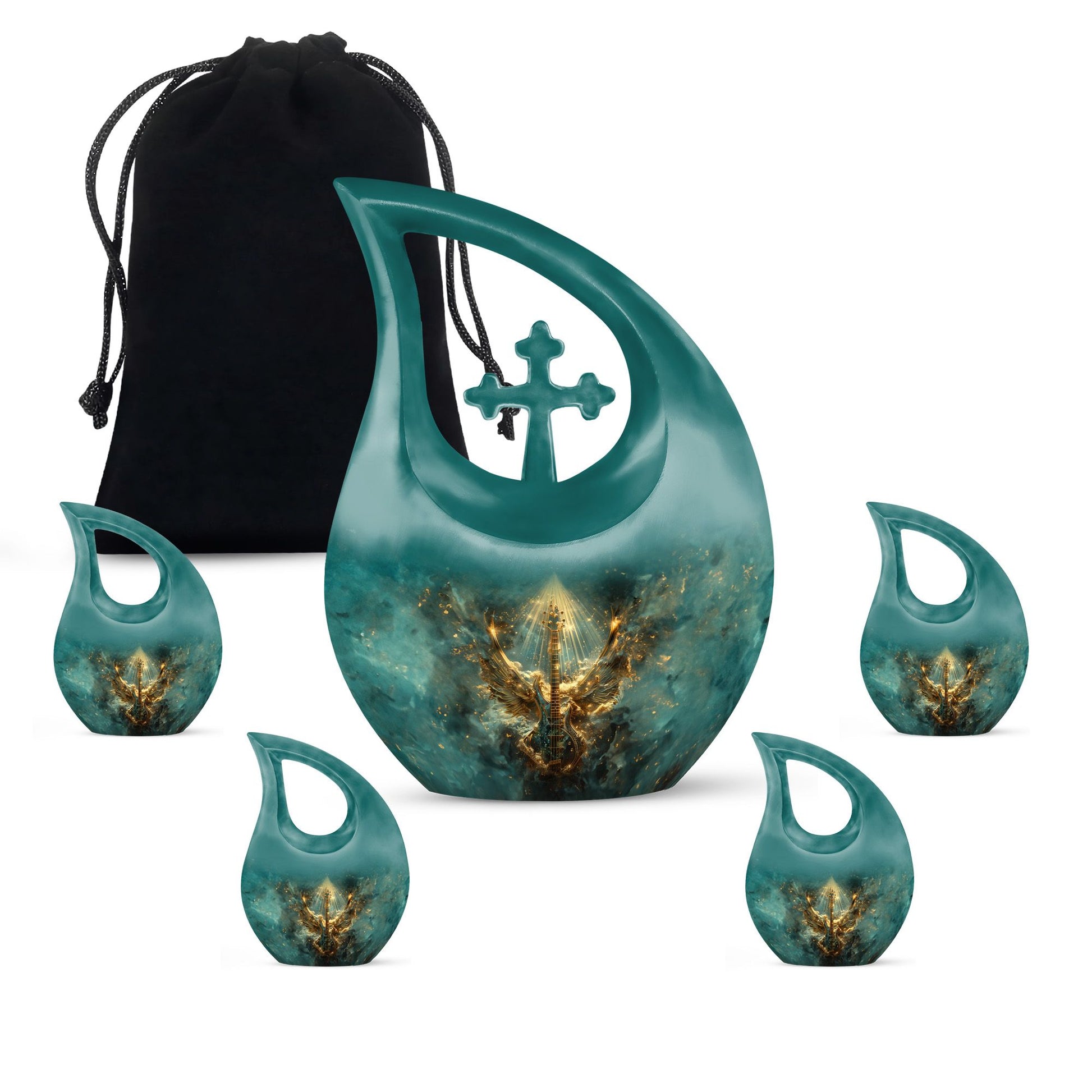 Guitar Theme Large Urn With 4 Keepsake Urn