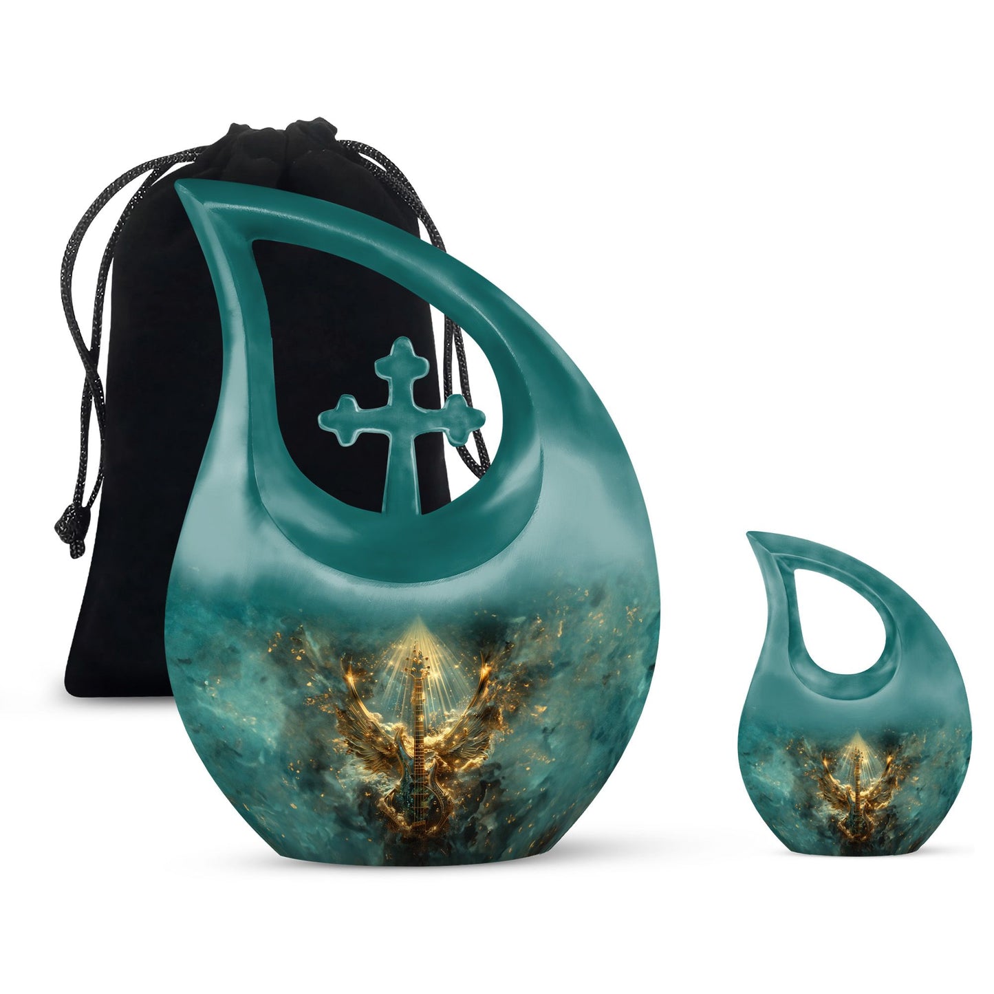 Guitar Theme Large Urn With 1 Keepsake Urn
