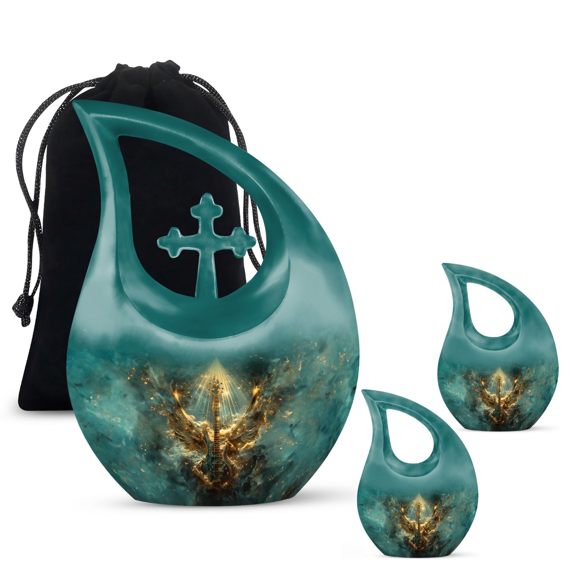 Guitar Theme Large Urn With 2 Keepsake Urn