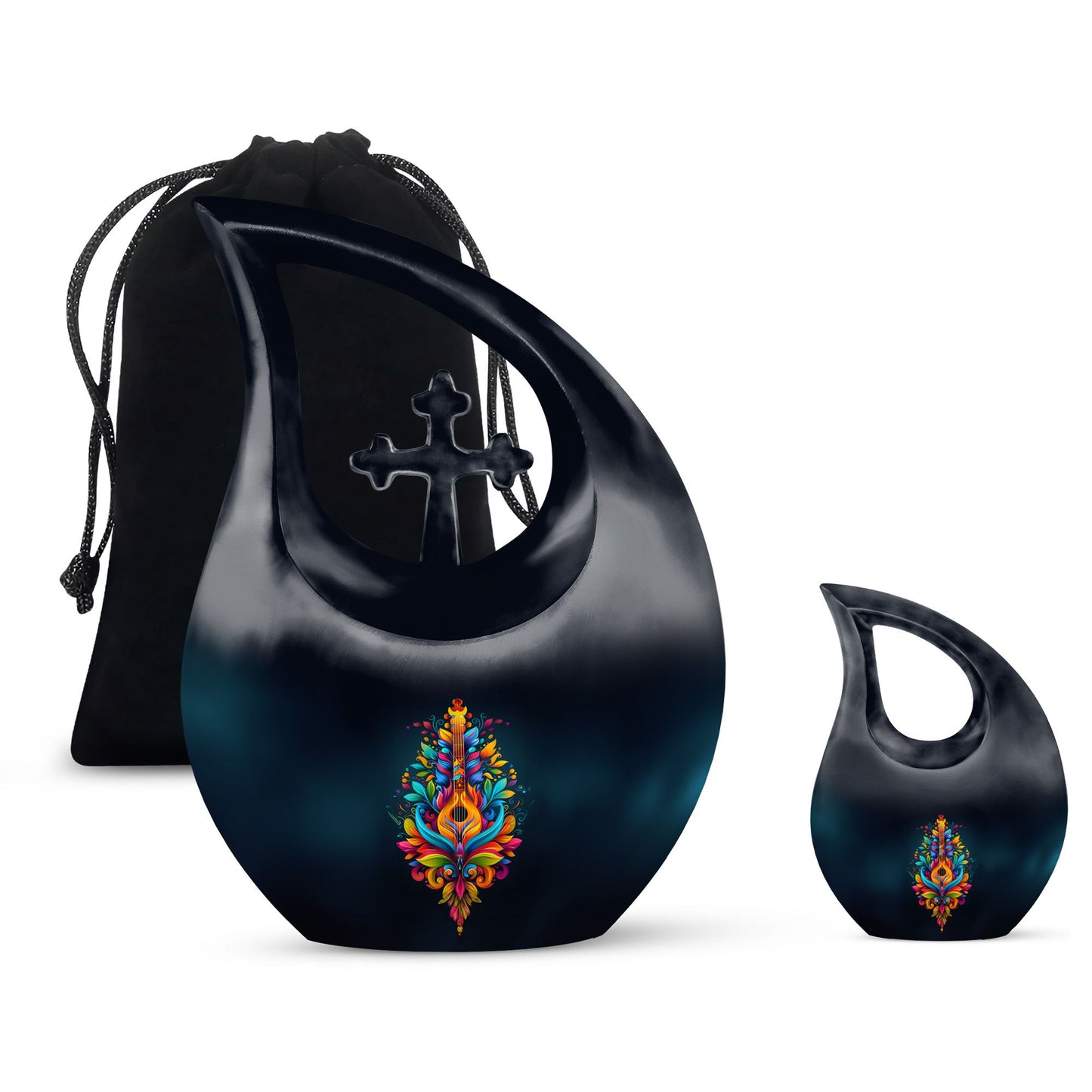 Guitar Theme Large Urn With 1 Keepsake Urn