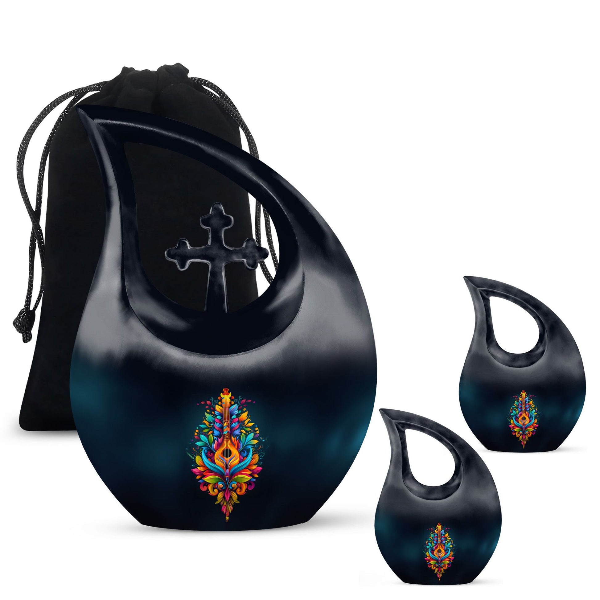 Guitar Theme Large Urn With 2 Keepsake Urn
