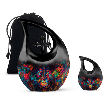 Guitar Theme Large Urn With 1 Keepsake Urn