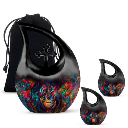 Guitar Theme Large Urn With 2 Keepsake Urn