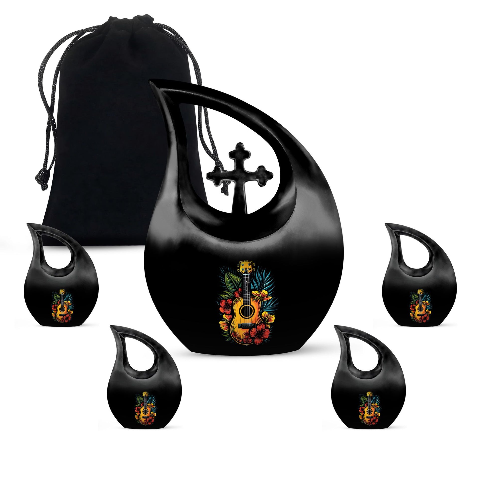 Guitar Theme Large Urn With 4 Keepsake Urn