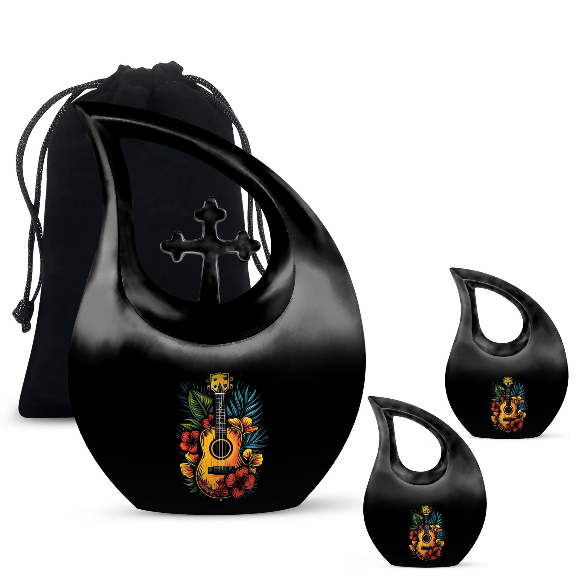 Guitar Theme Large Urn With 2 Keepsake Urn