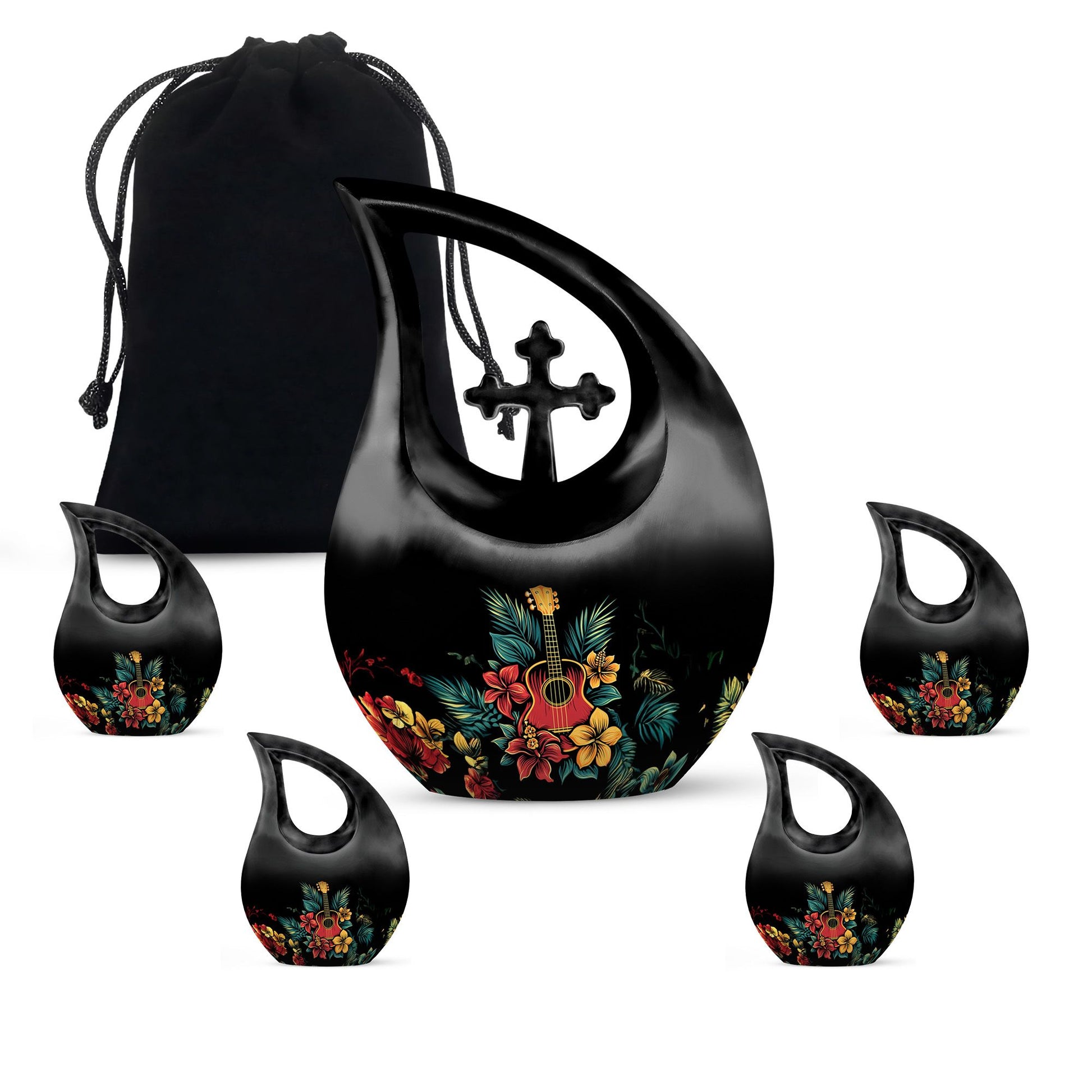 Guitar Theme Large Urn With 4 Keepsake Urn