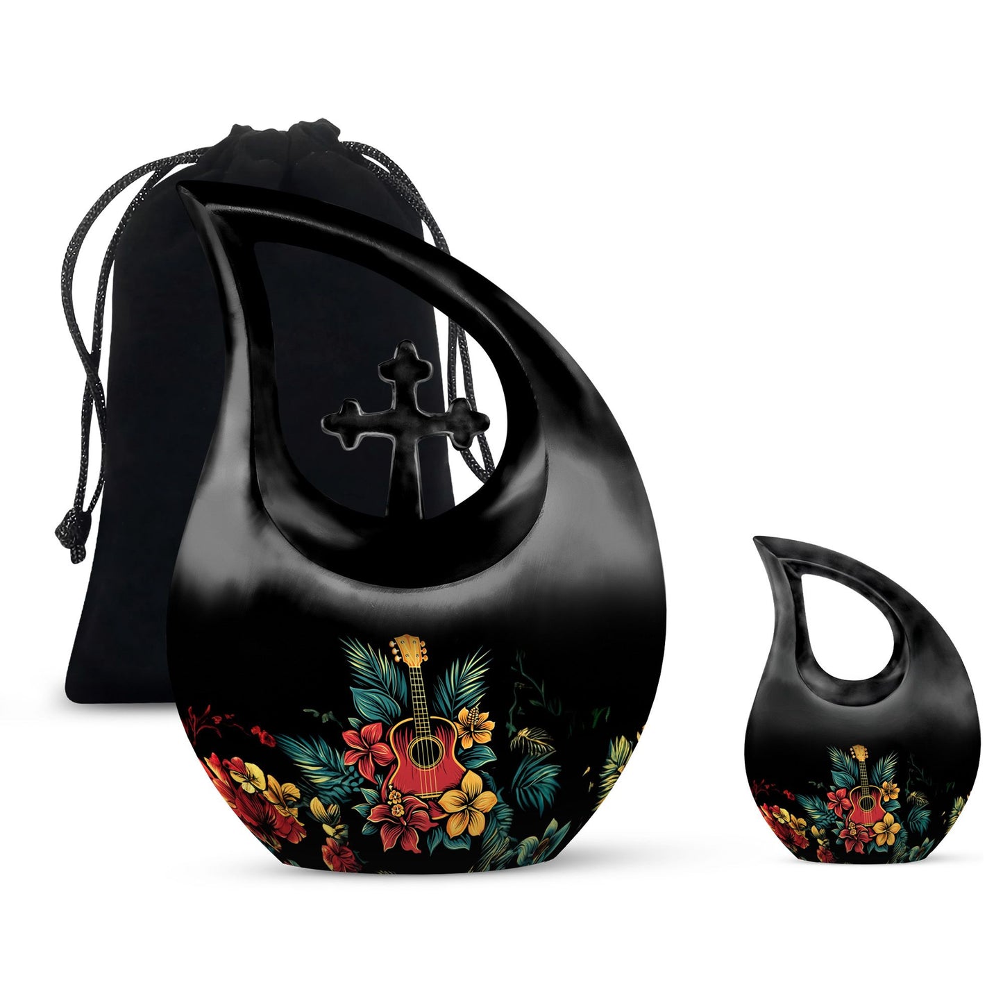 Guitar Theme Large Urn With 1 Keepsake Urn