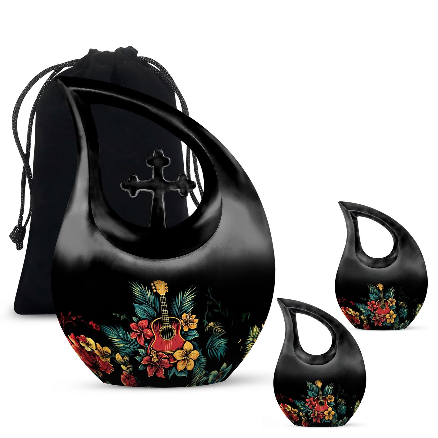 Guitar Theme Large Urn With 2 Keepsake Urn