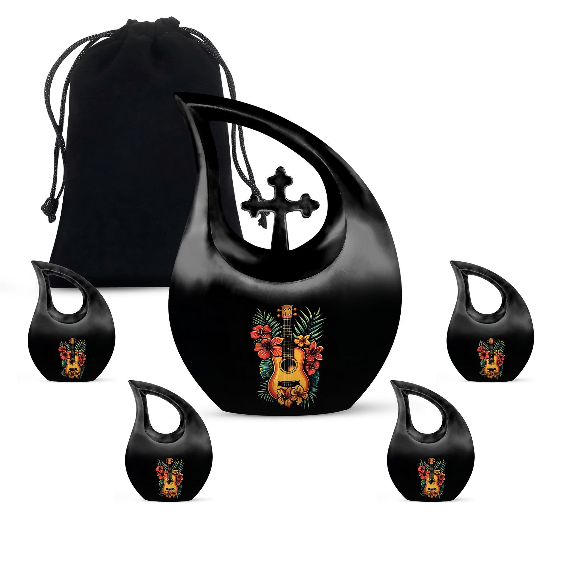 Guitar Theme Large Urn With 4 Keepsake Urn