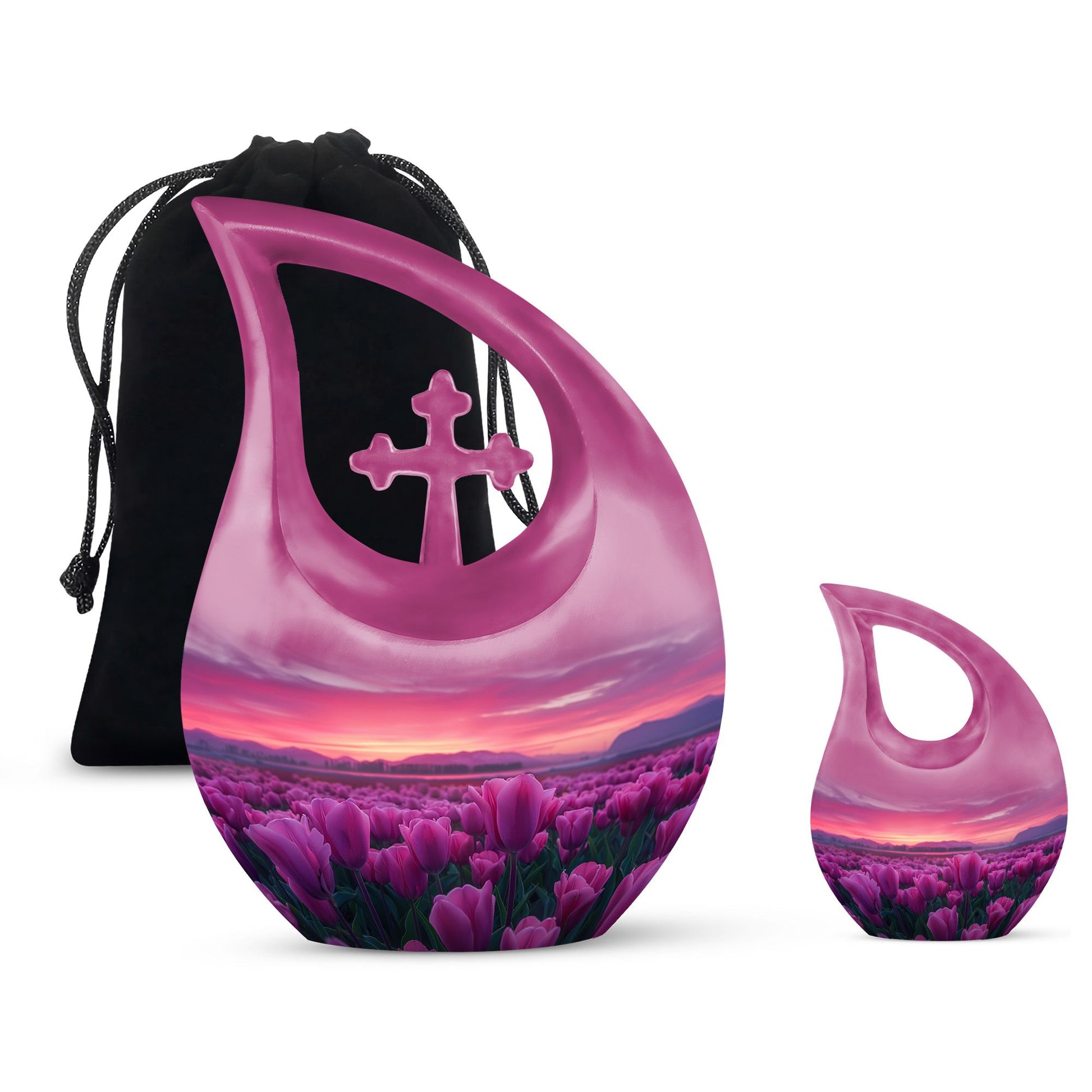 Tulips Theme Large Urn With 1 Keepsake Urn