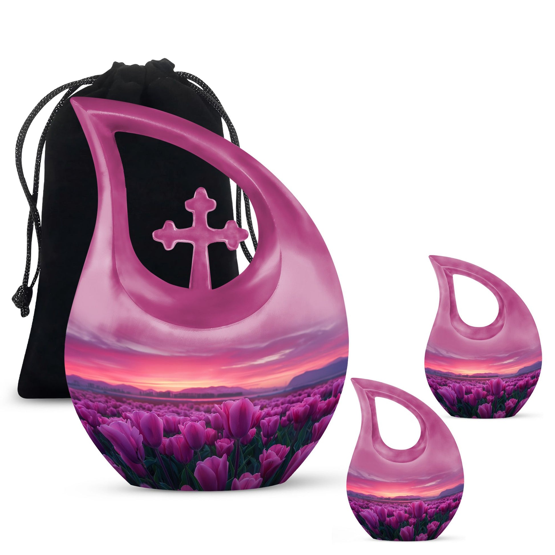 Tulips Theme Large Urn With 2 Keepsake Urn