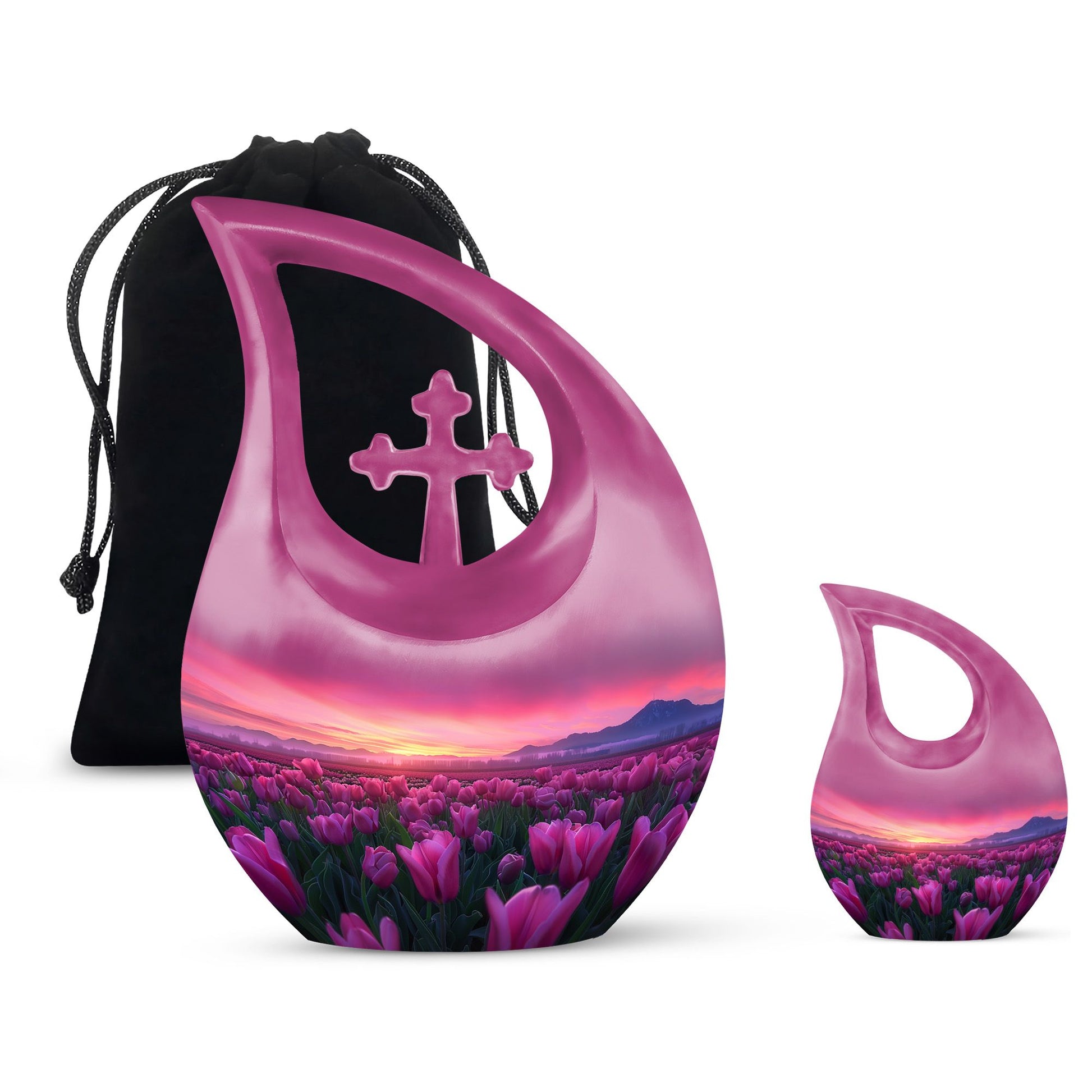 Tulips Theme Large Urn With 1 Keepsake Urn