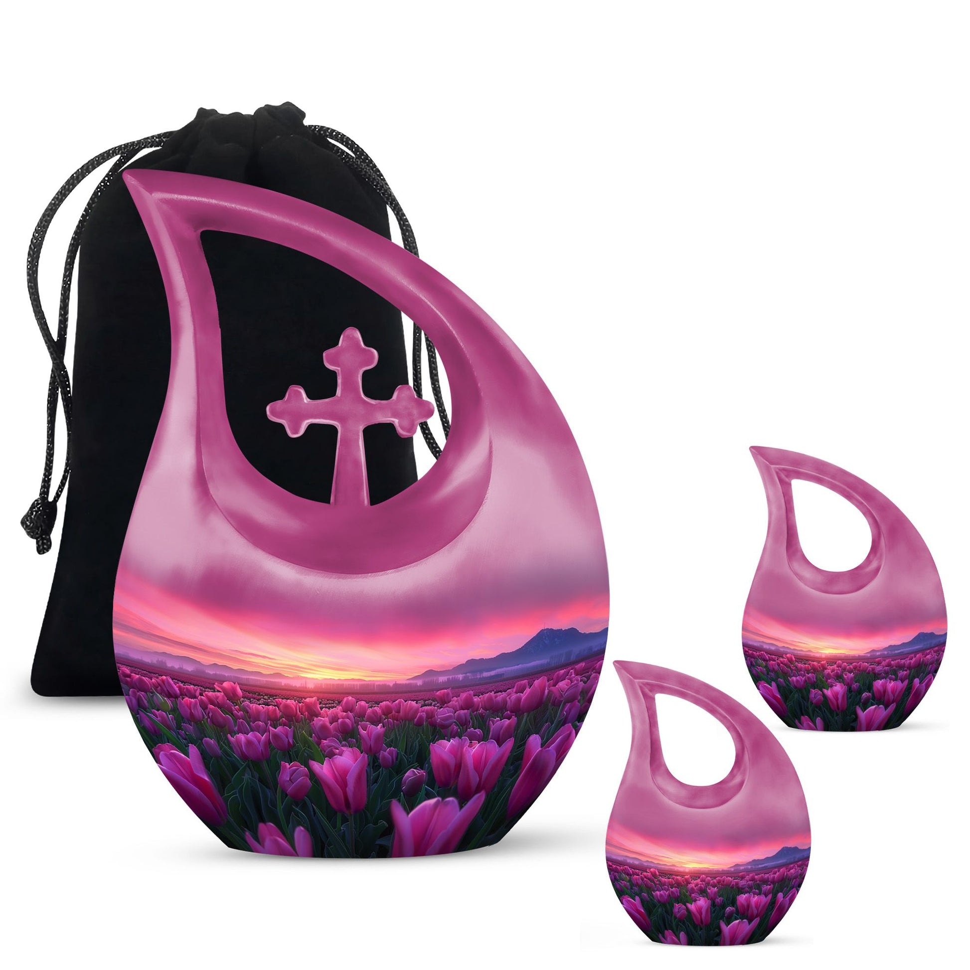 Tulips Theme Large Urn With 2 Keepsake Urn