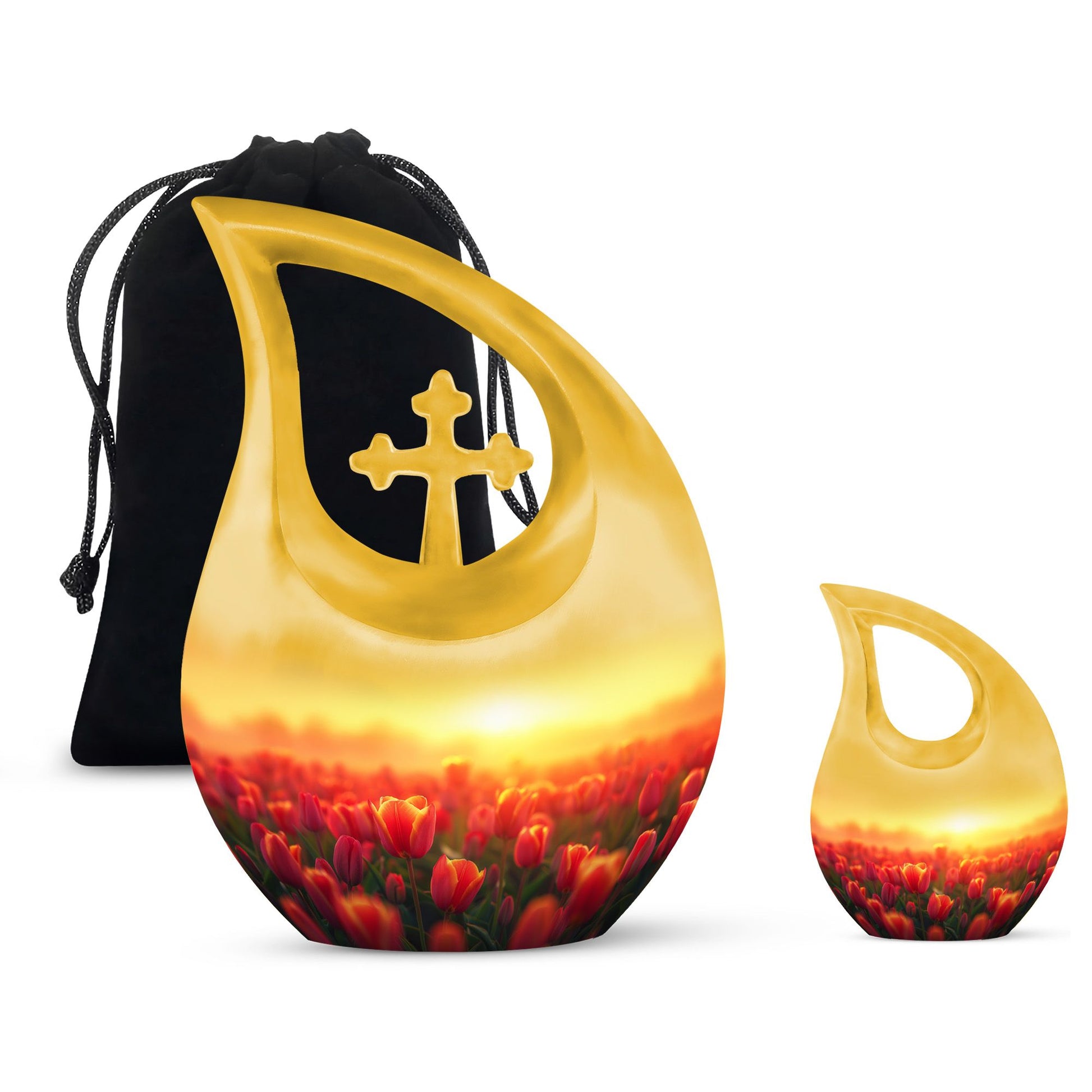 Tulips Theme Large Urn With 1 Keepsake Urn