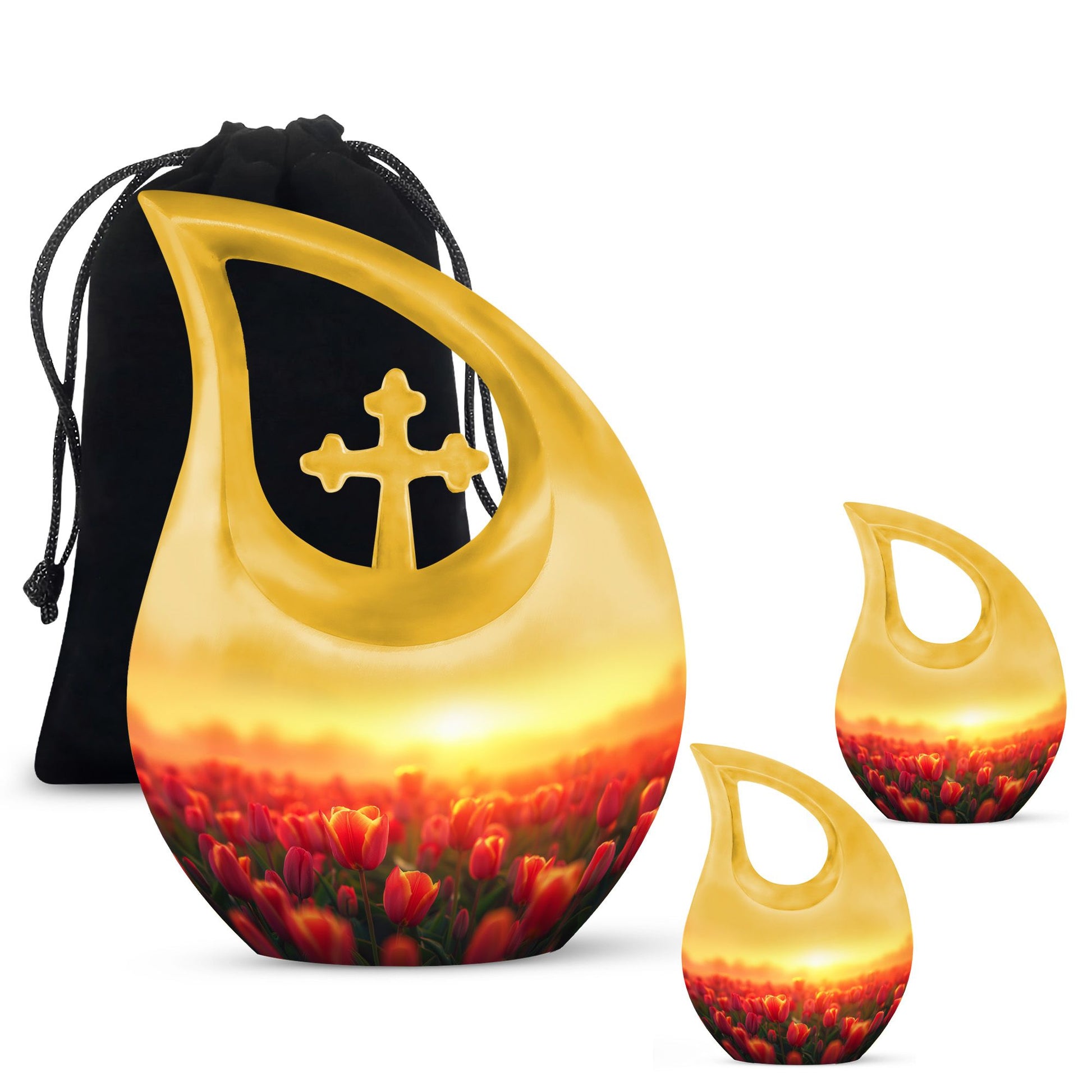 Tulips Theme Large Urn With 2 Keepsake Urn