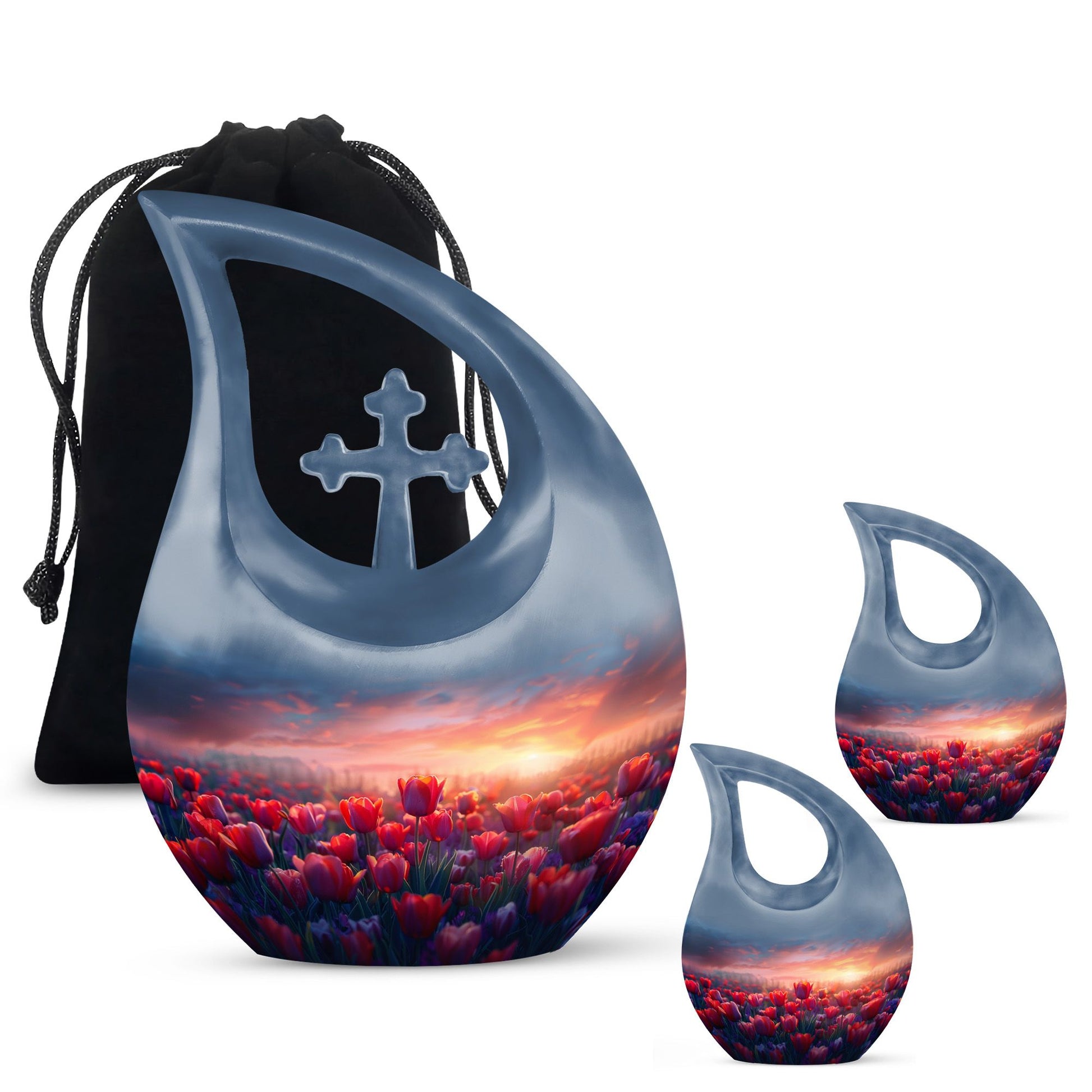 Tulips Theme Large Urn With 2 Keepsake Urn