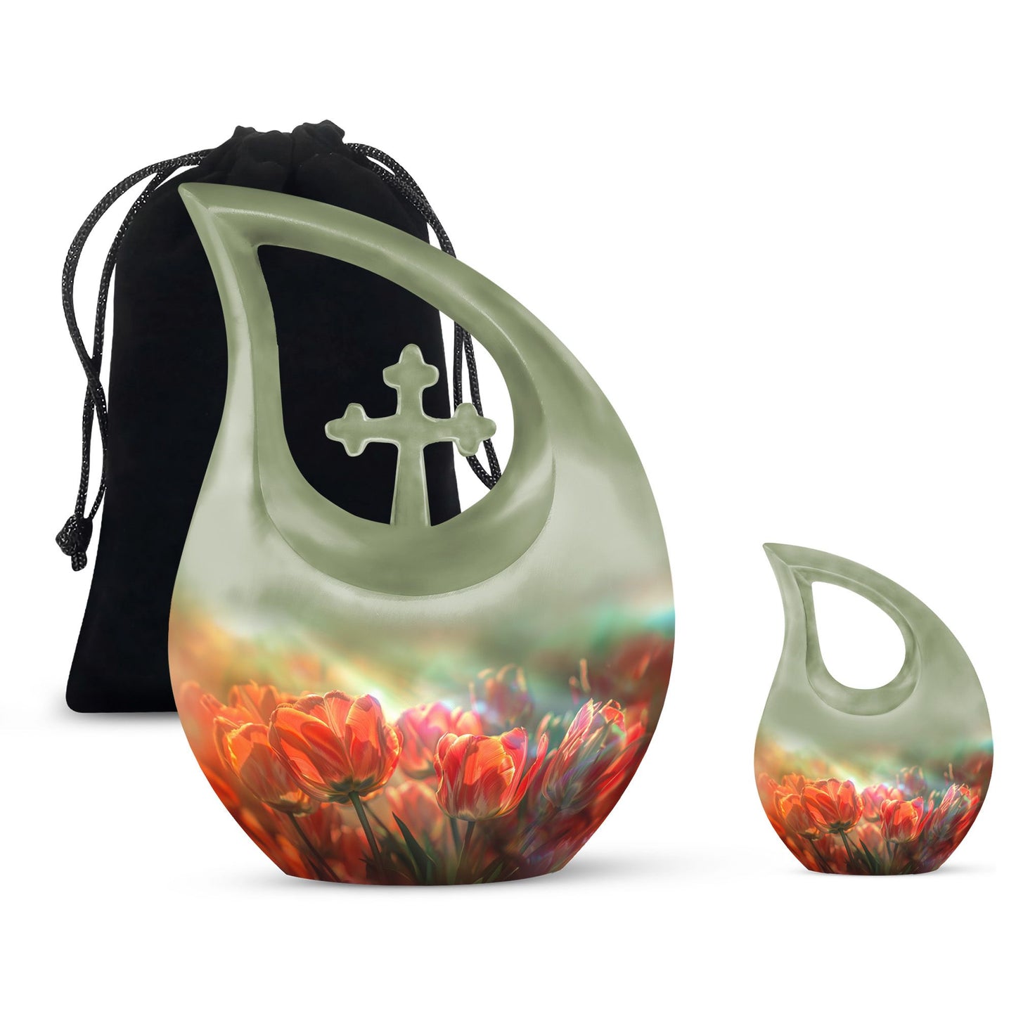 Tulips Theme Large Urn With 1 Keepsake Urn