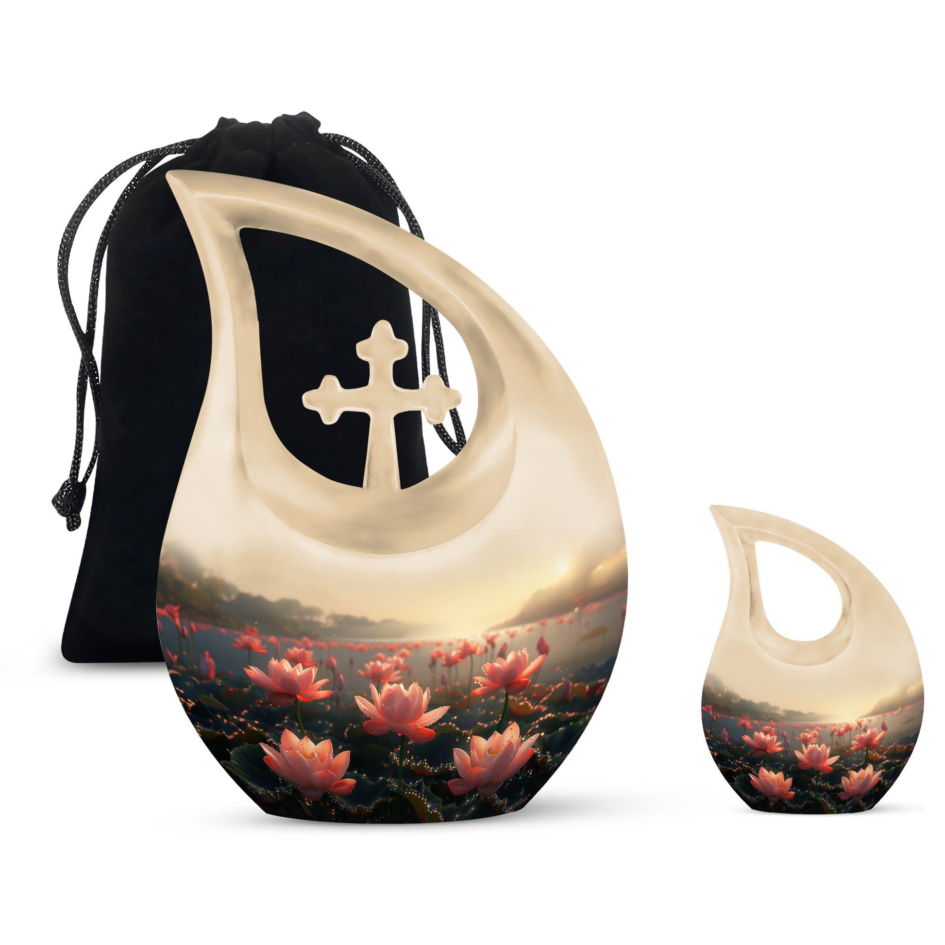 Lotus Theme Large Urn With 1 Keepsake Urn