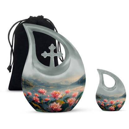 Lotus Theme Large Urn With 1 Keepsake Urn