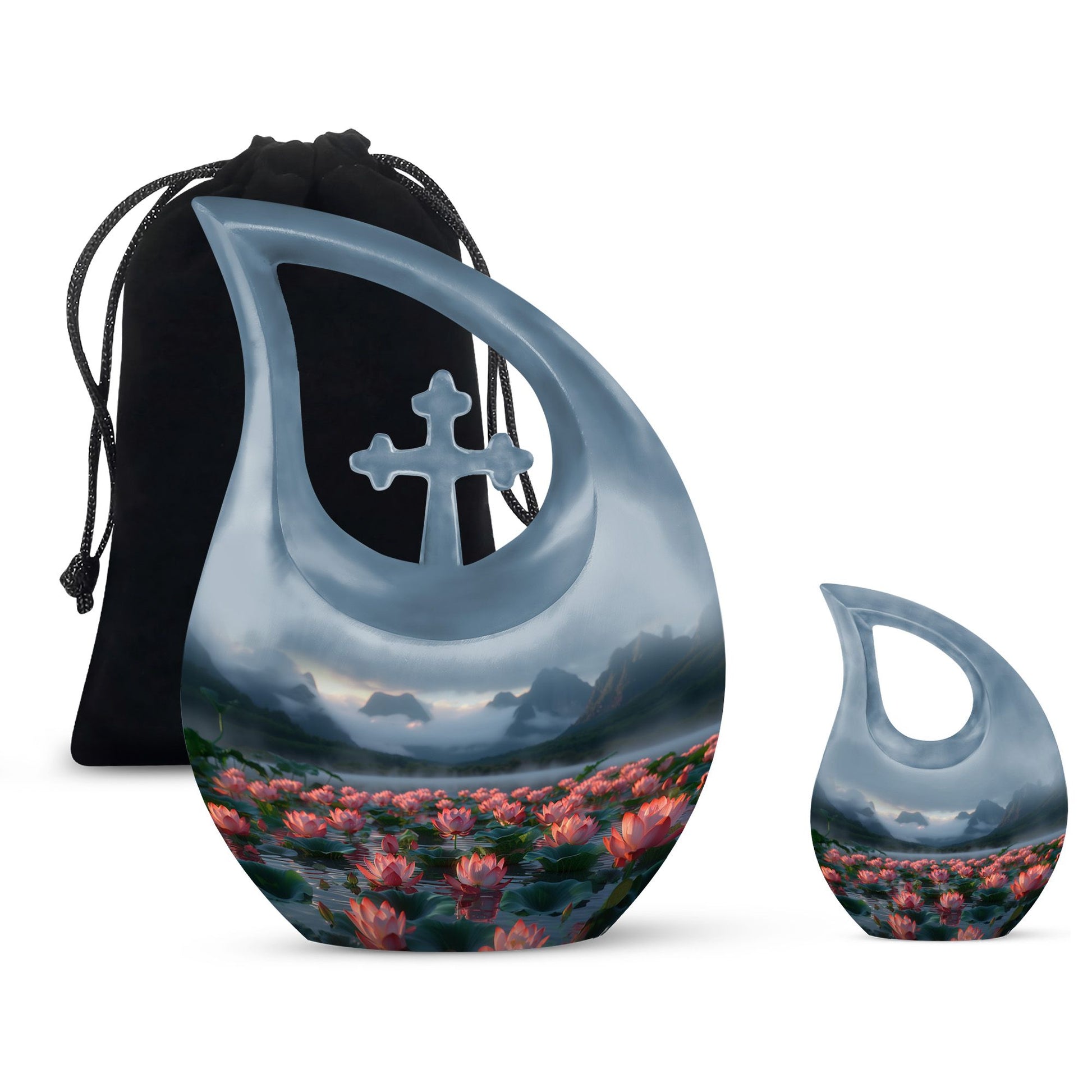 Lotus Theme Large Urn With 1 Keepsake Urn