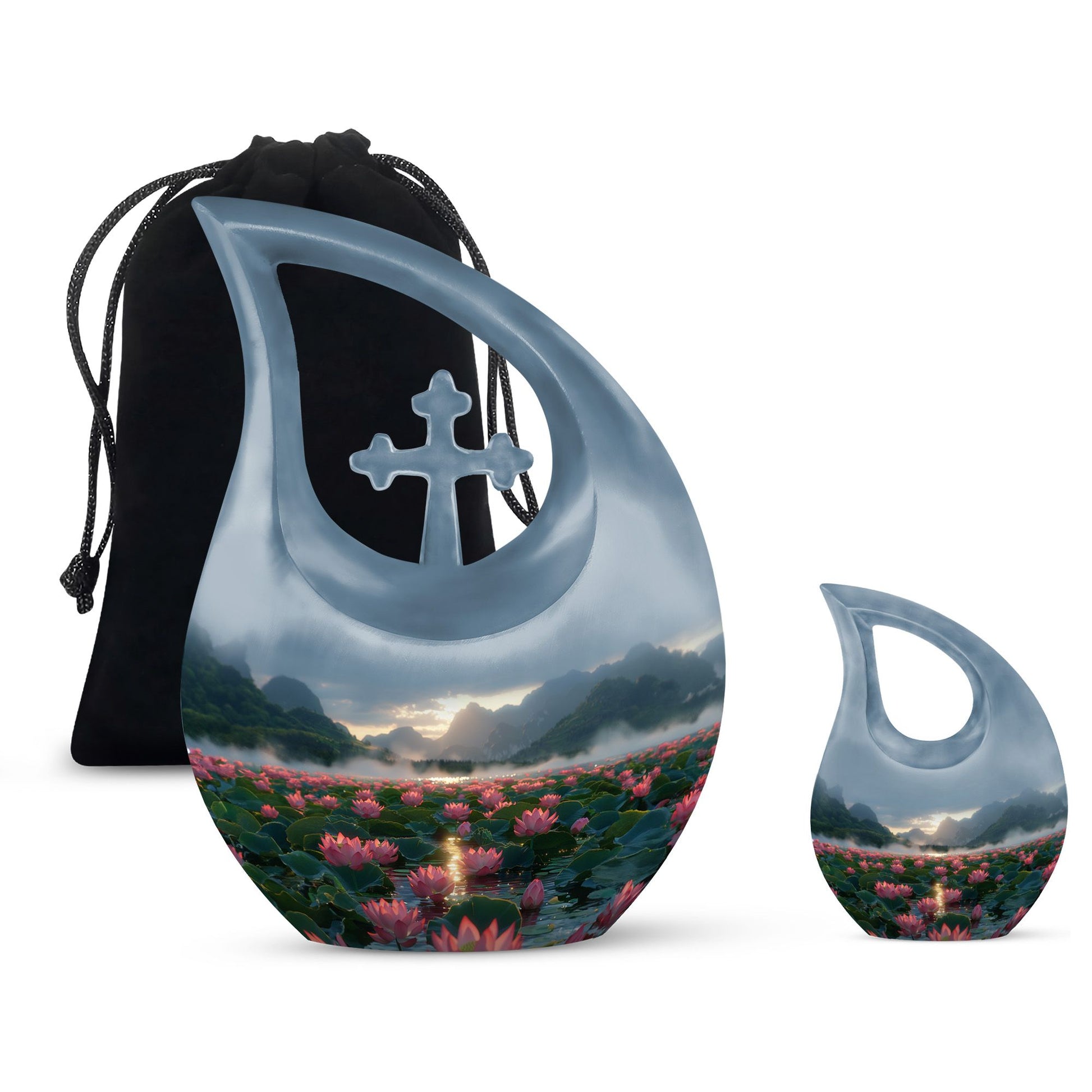 Lotus Theme Large Urn With 1 Keepsake Urn