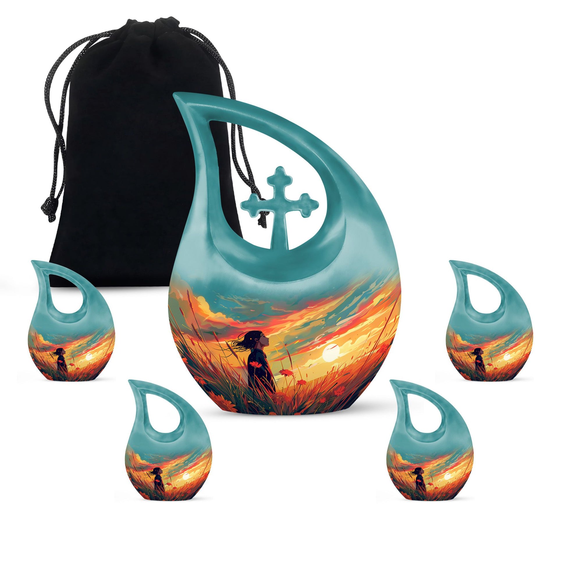 Flower Theme Large Urn With 4 Keepsake Urn