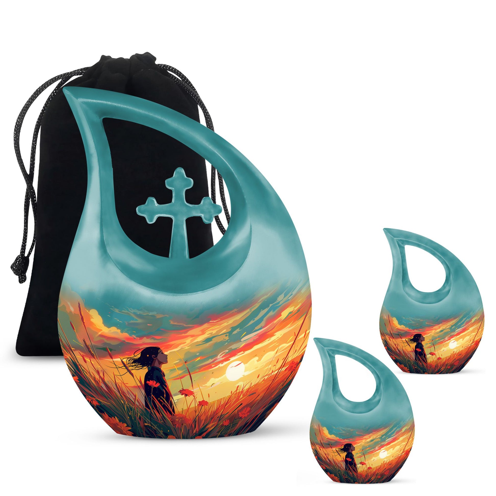 Flower Theme Large Urn With 2 Keepsake Urn