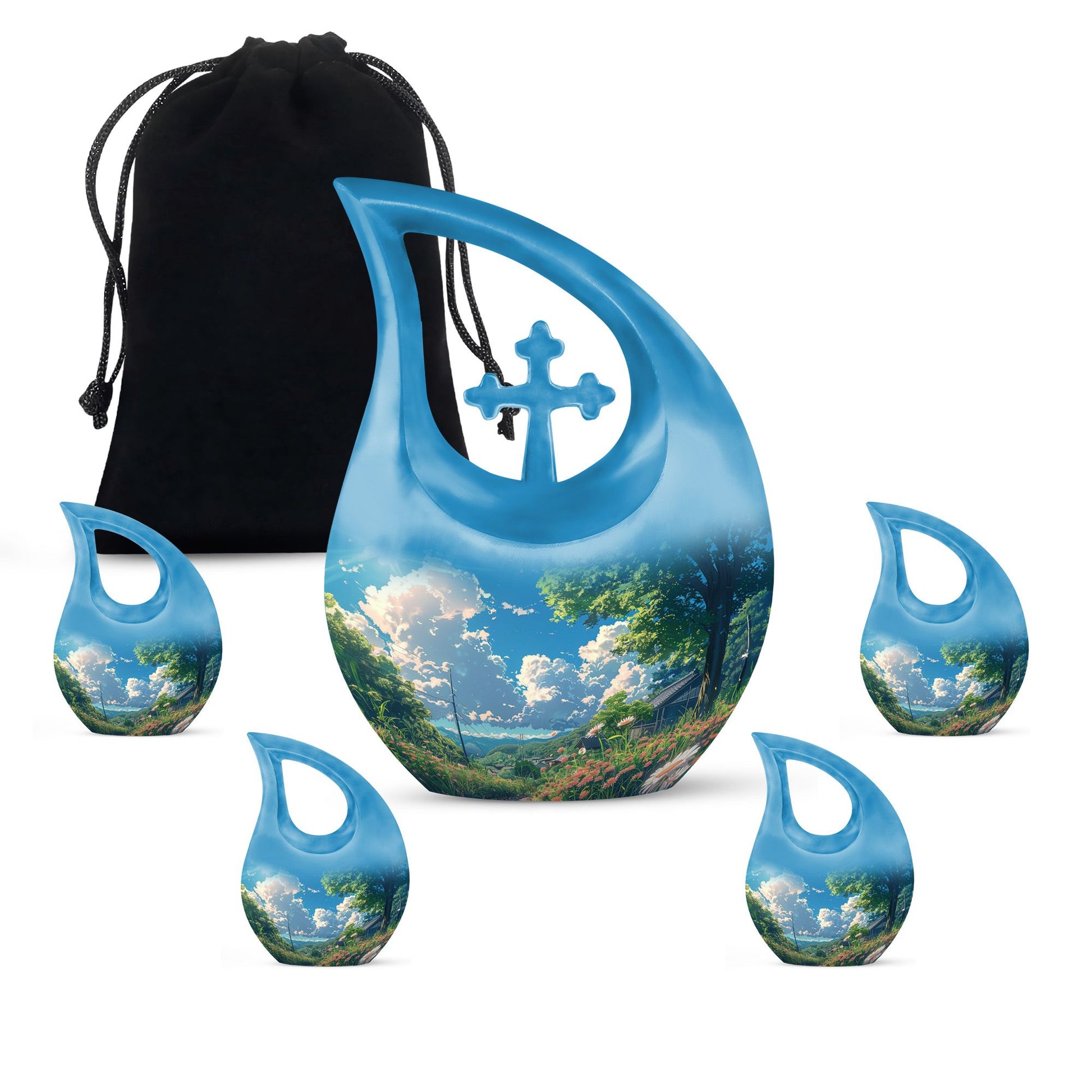 Flower Theme Large Urn With 4 Keepsake Urn