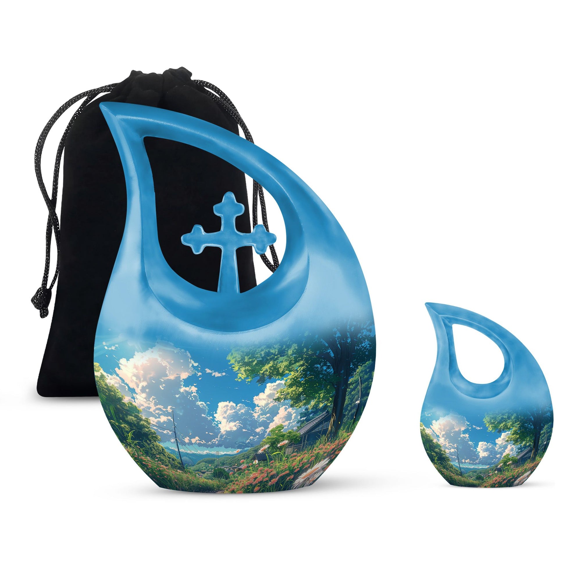 Flower Theme Large Urn With 1 Keepsake Urn