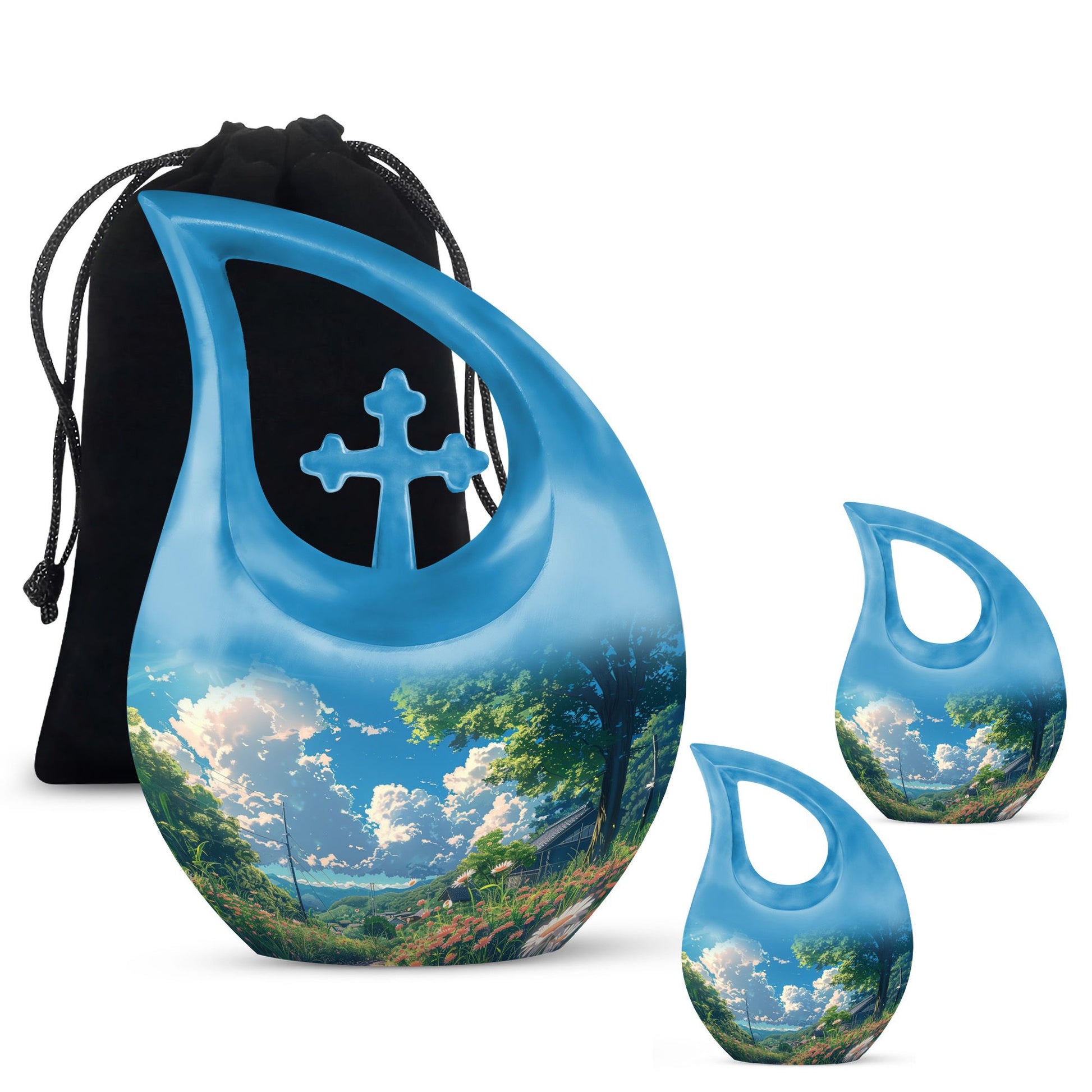 Flower Theme Large Urn With 2 Keepsake Urn