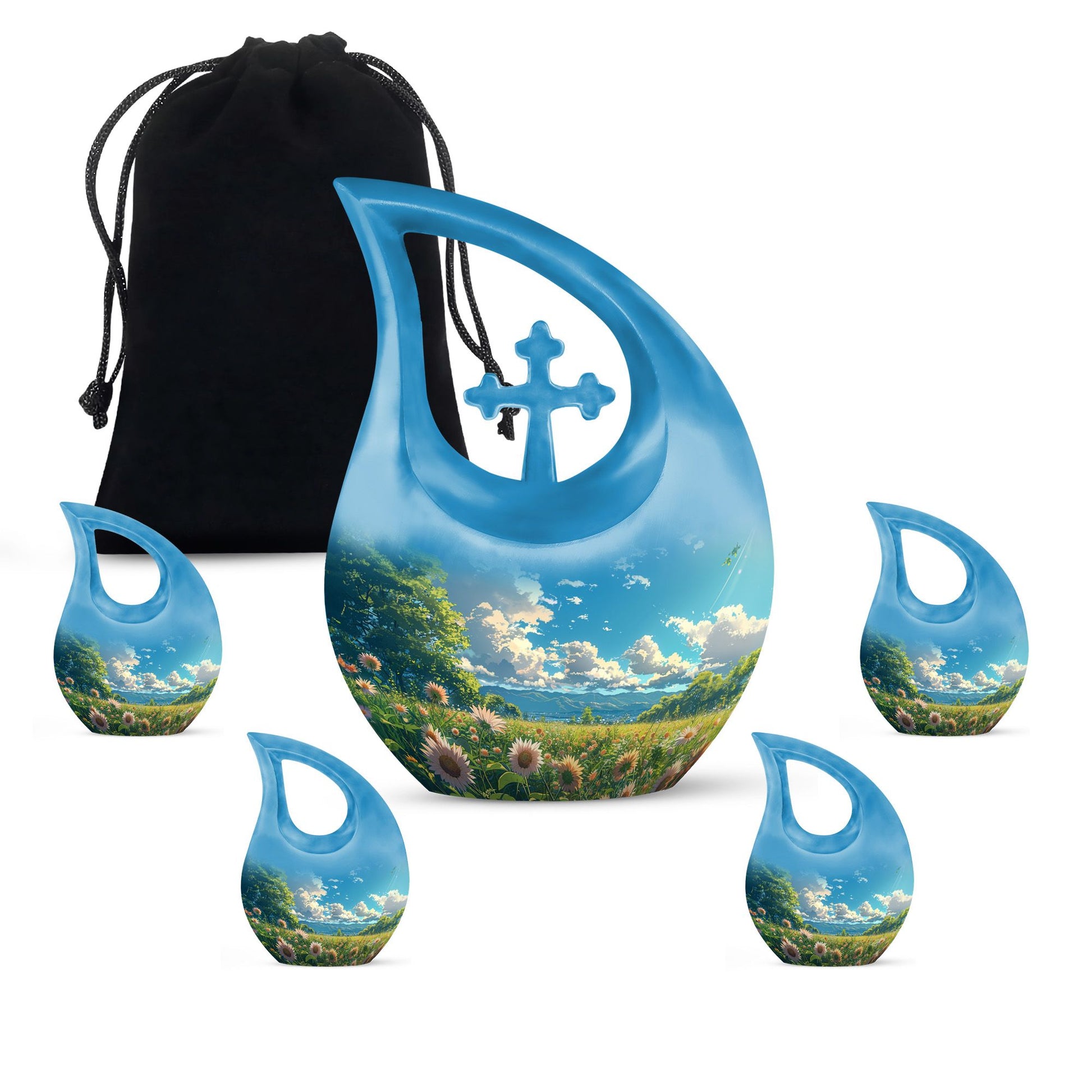 Flower Theme Large Urn With 4 Keepsake Urn