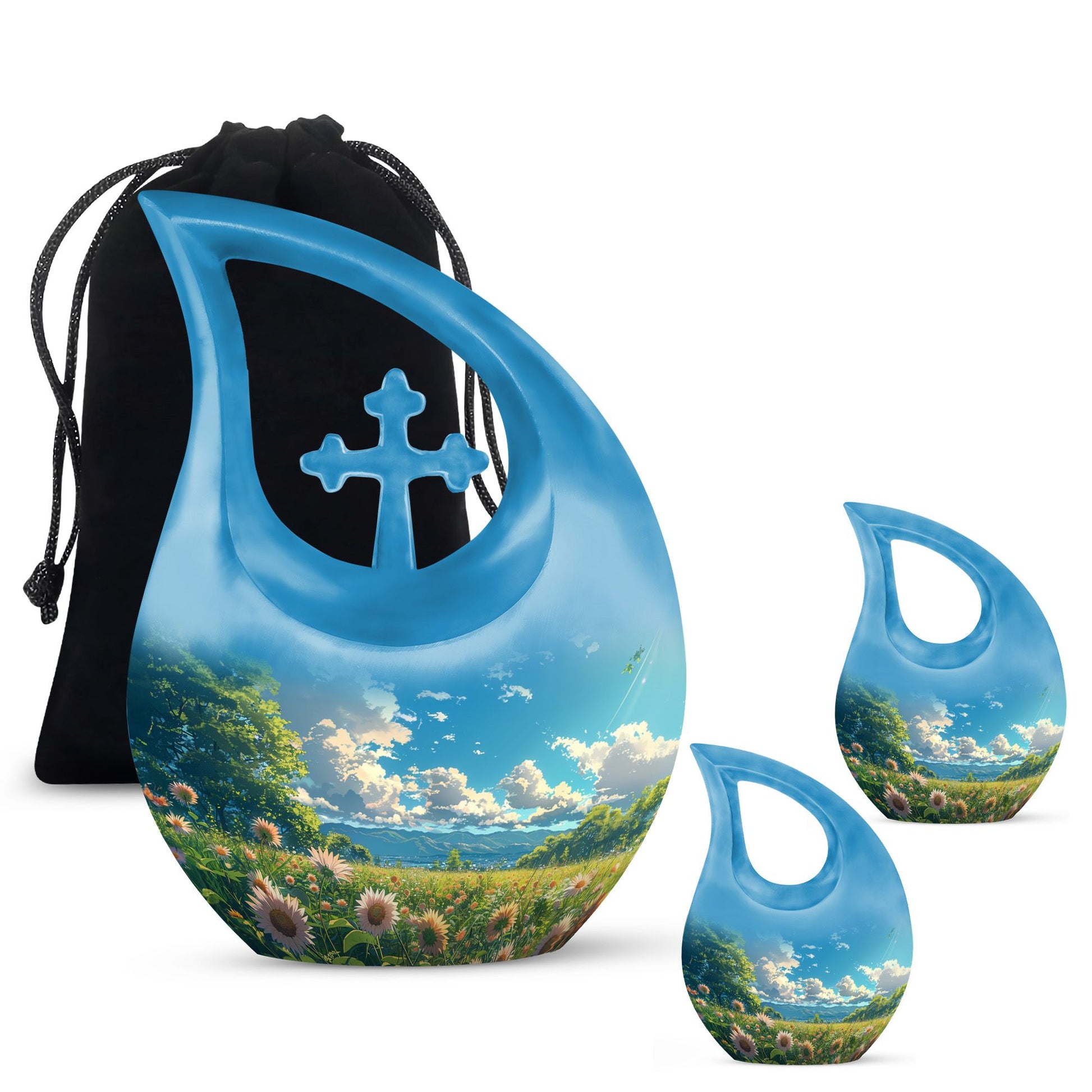 Flower Theme Large Urn With 2 Keepsake Urn