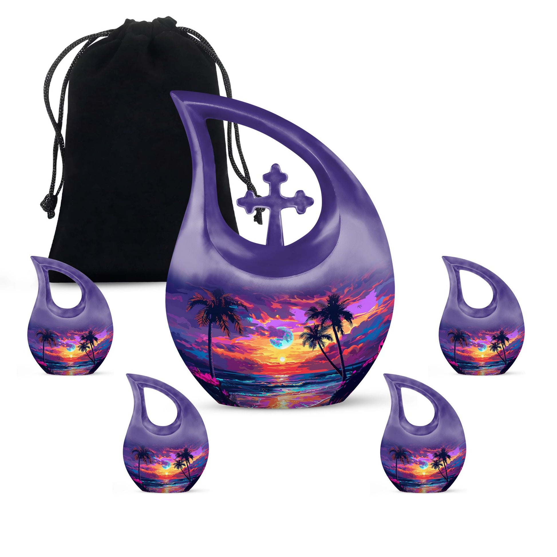 Sunset Theme Large Urn With 4 Keepsake Urn