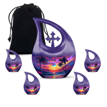 Sunset Theme Large Urn With 4 Keepsake Urn