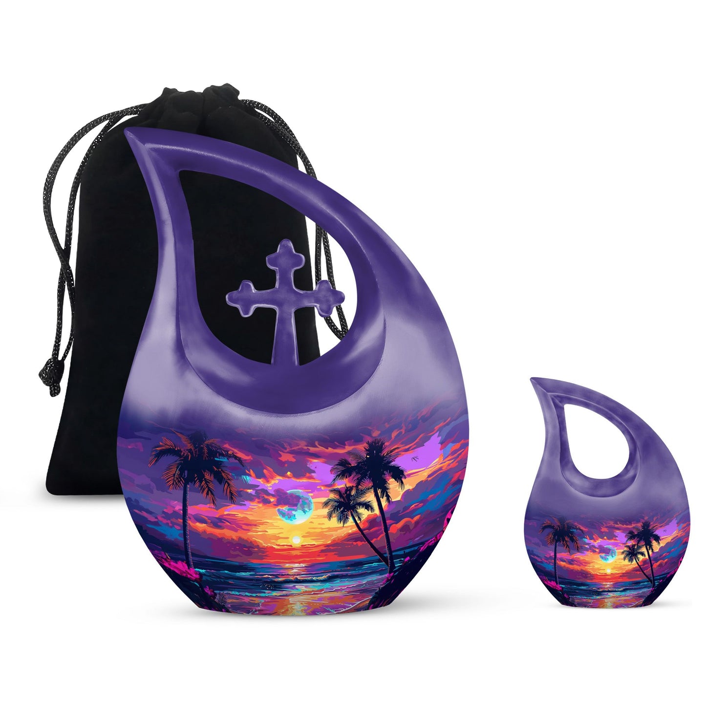 Sunset Theme Large Urn With 1 Keepsake Urn