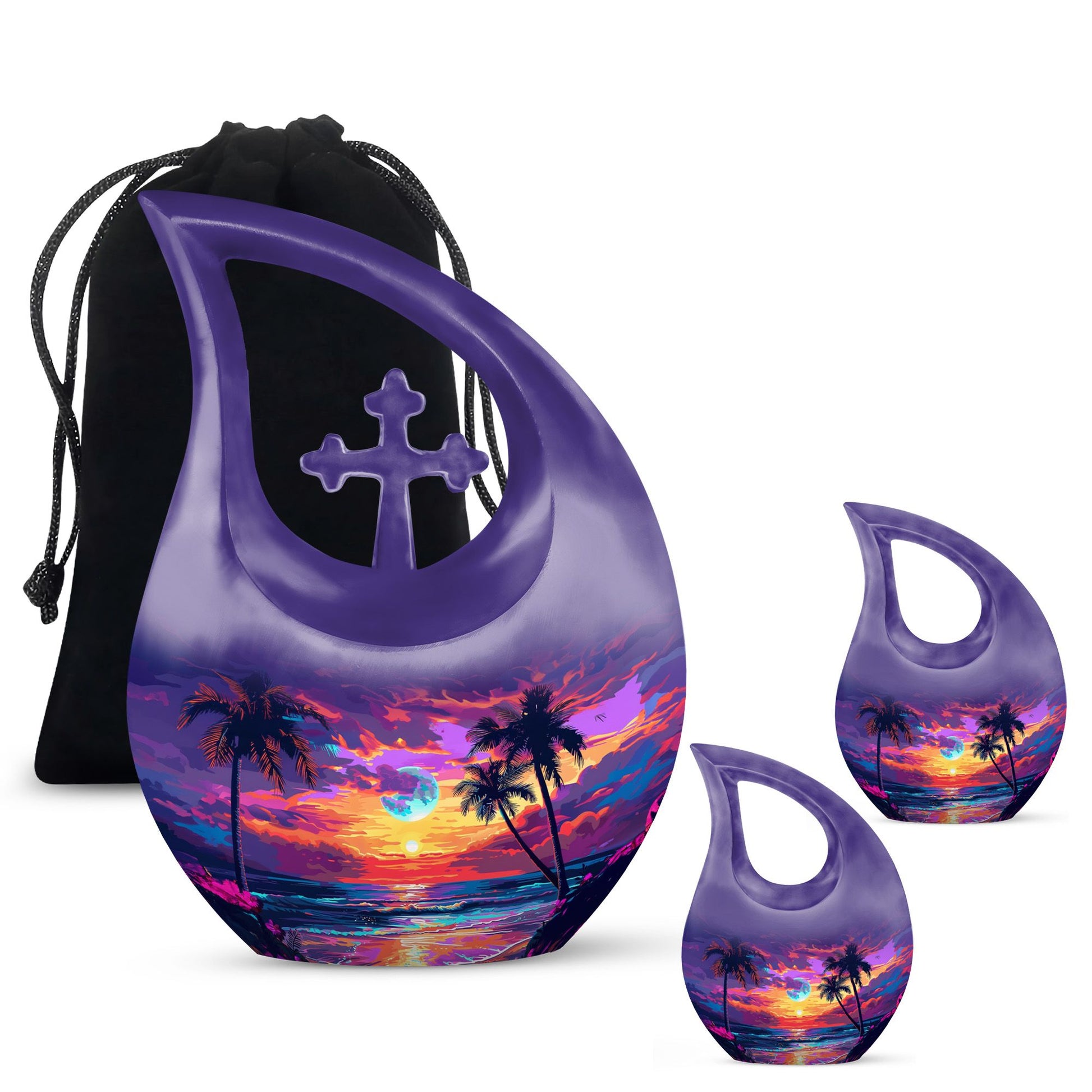 Sunset Theme Large Urn With 2 Keepsake Urn