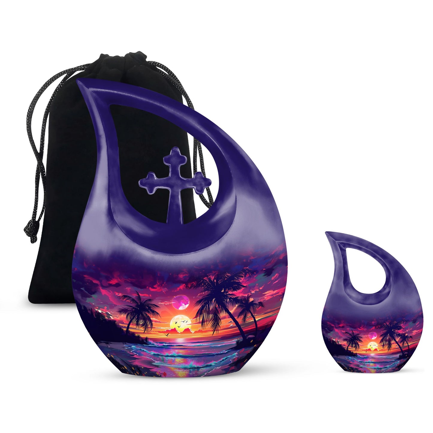 Sunset Theme Large Urn With 1 Keepsake Urn