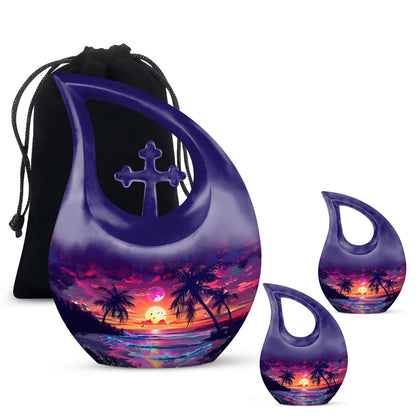 Sunset Theme Large Urn With 2 Keepsake Urn