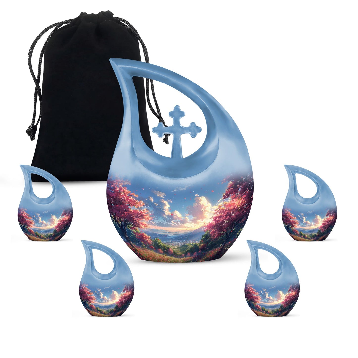 Sunset Theme Large Urn With 4 Keepsake Urn