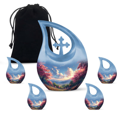 Sunset Theme Large Urn With 4 Keepsake Urn