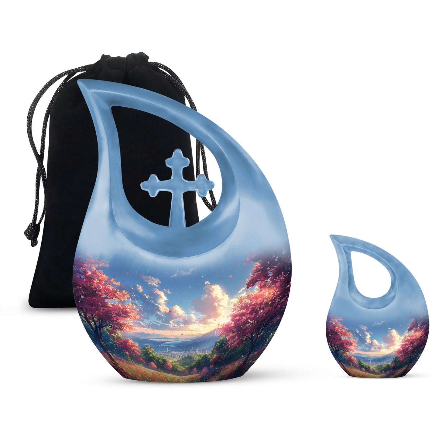 Sunset Theme Large Urn With 1 Keepsake Urn