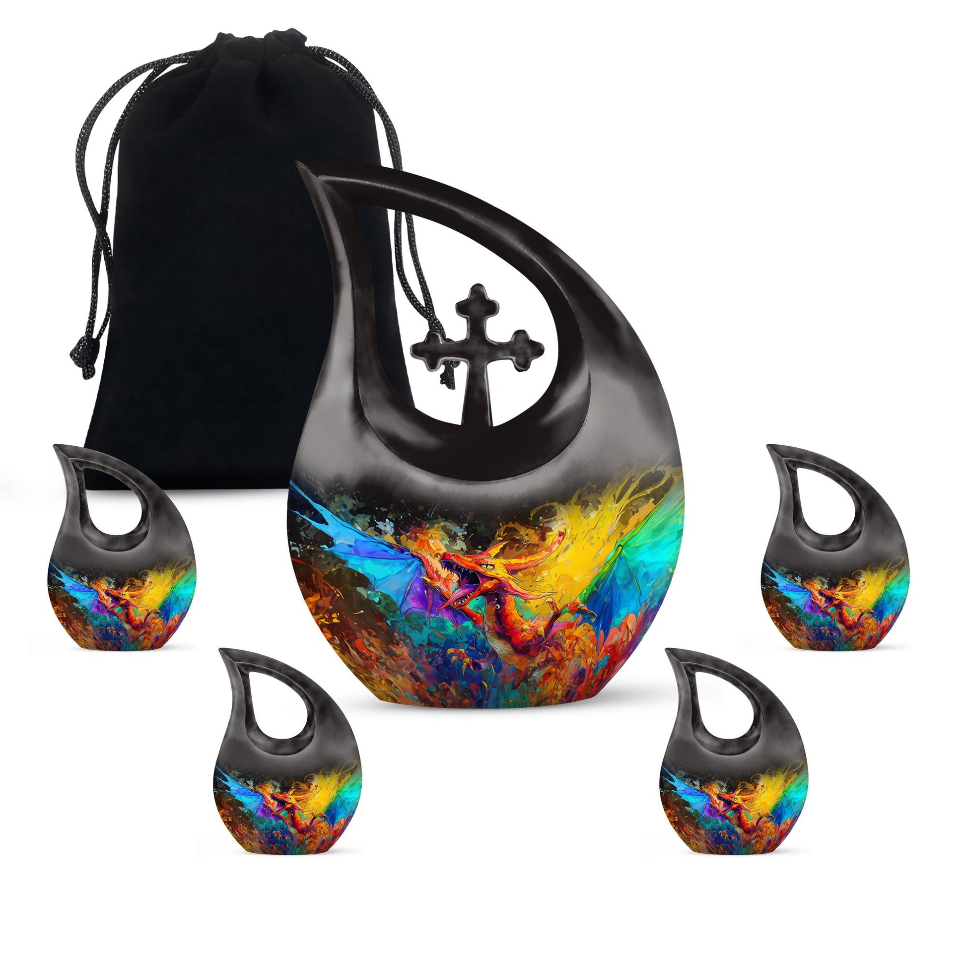 Dragon Theme Large Urn With 4 Keepsake Urn